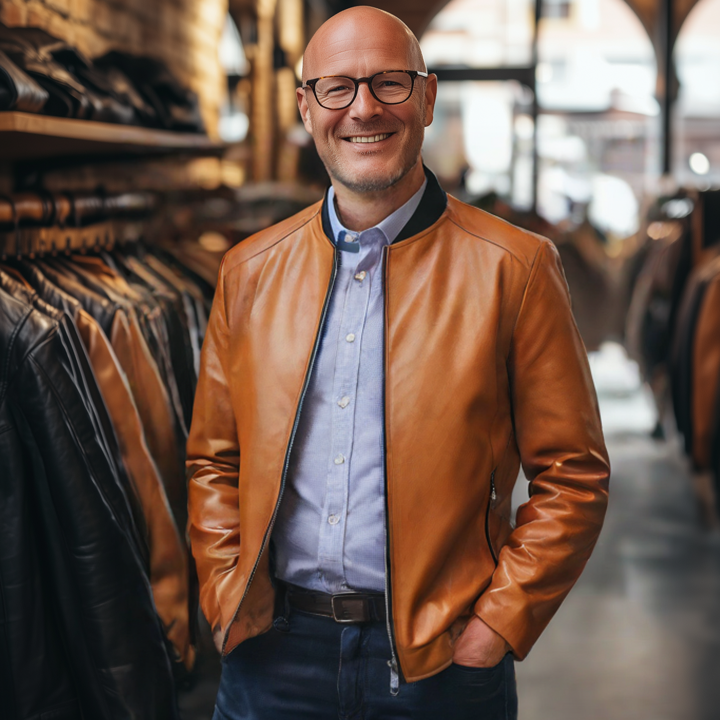 Goldener Klassieker - Luxuriöse Lederjacke