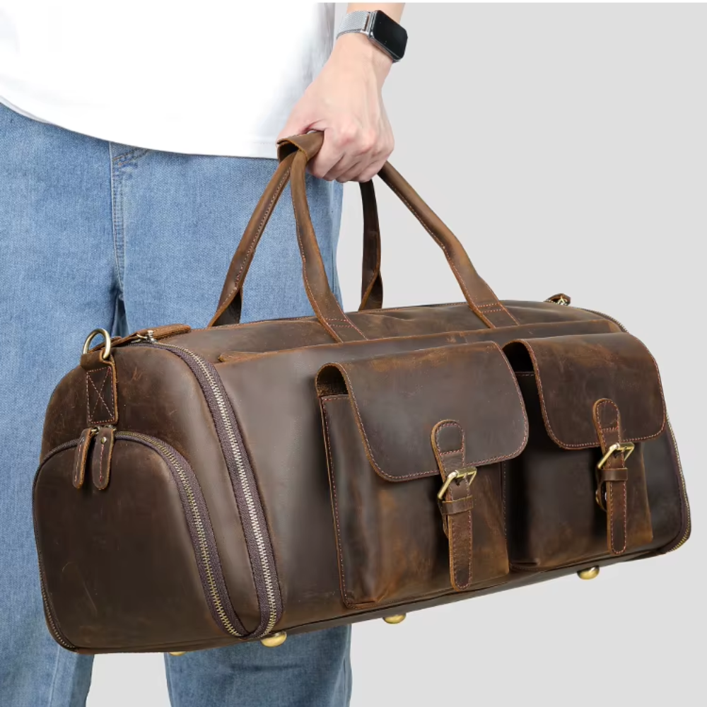 Vollständig aus echtem Leder gefertigte faltbare Reisetasche | LIENZ