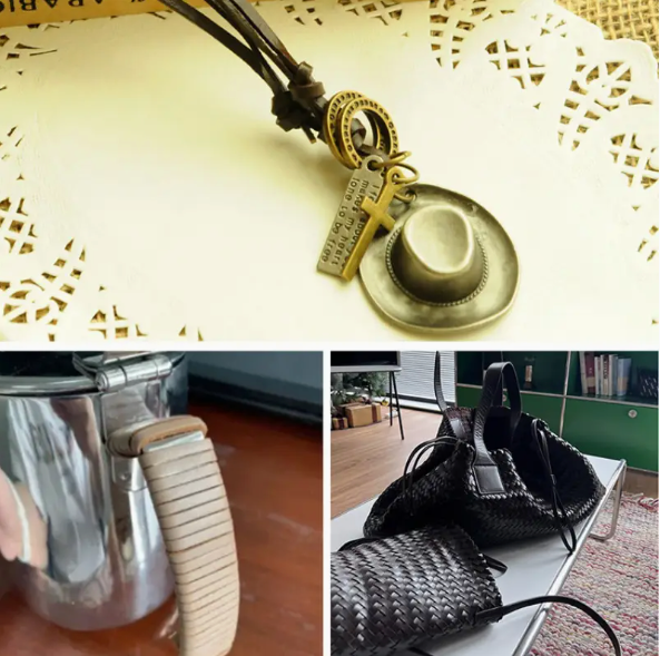 5m Echtleder Band Rund/Flach aus geflochtenem Rindsleder