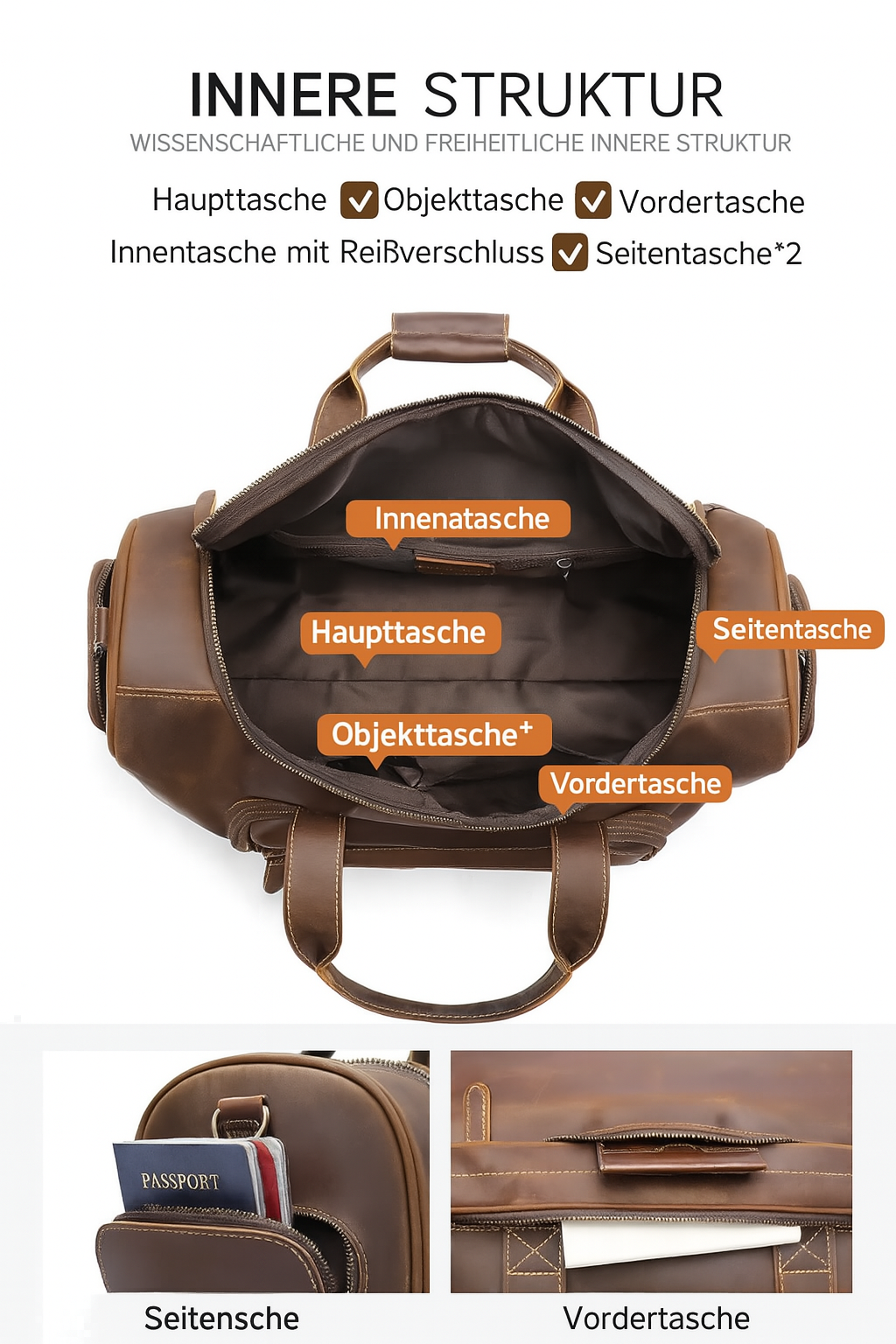 Reisetasche aus echtem Leder | PORI