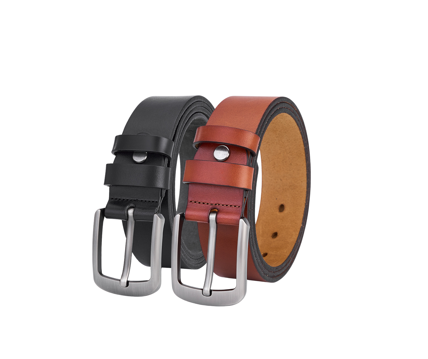 2 Stück Luxus Rundleder-Gürtel Set - Schwarz & Braun - Nachhaltig und Elegant