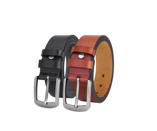 2 Stück Luxus Rundleder-Gürtel Set - Schwarz & Braun - Nachhaltig und Elegant