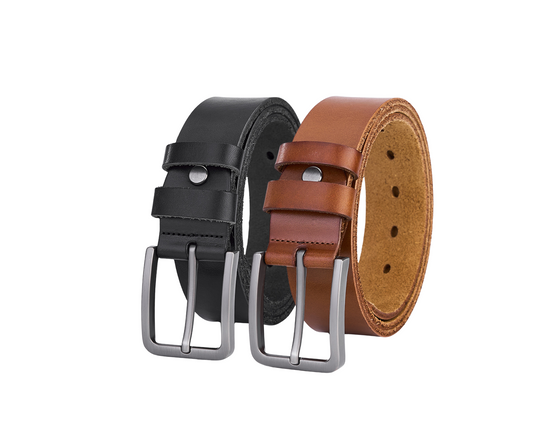 Set aus 2 luxuriösen runden Ledergürteln in Schwarz und Cognac – Vollleder, robust und langlebig Herren-Haltegurte