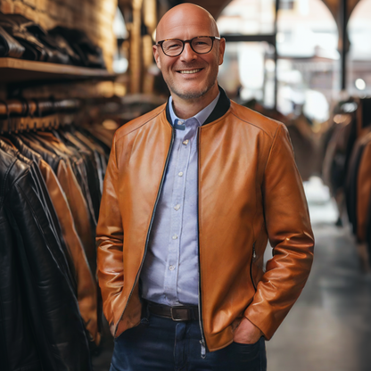 Goldener Klassieker - Luxuriöse Lederjacke