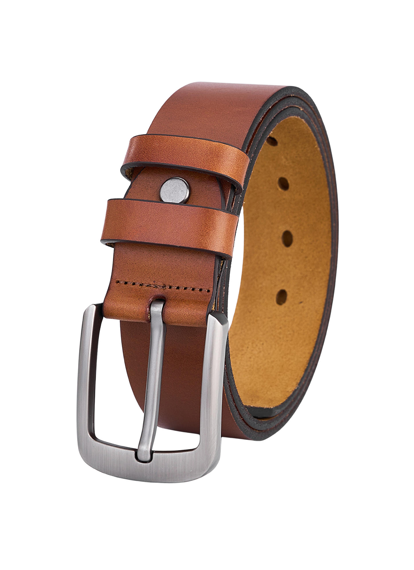 Stilvoller Rundledergürtel in Cognac – Vollleder, Langlebiger Leder-Gürtel für Herren